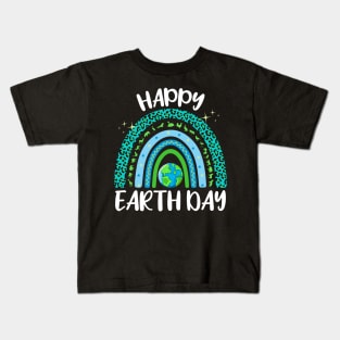 Happy Earth Day Awareness Rainbow Earth Day 2024 Kids T-Shirt